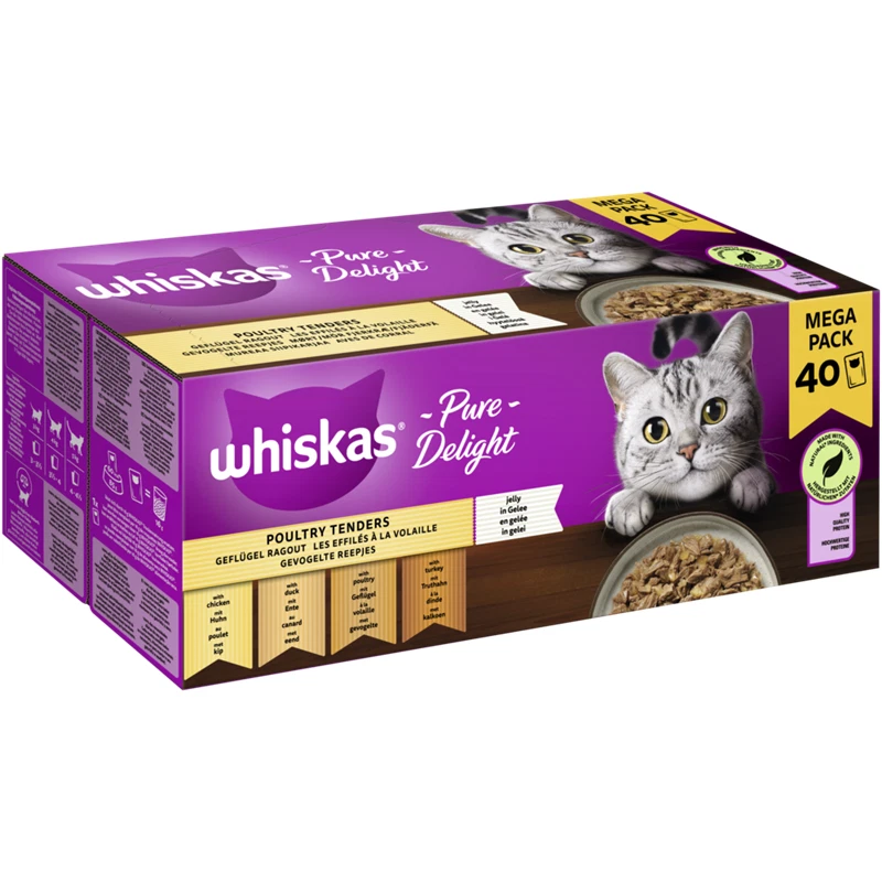 Whiskas 1 Ragout Geflügel Auswahl Katzen Nassfutter in Gelee Portion 40x85g