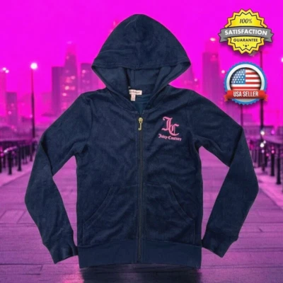GIRLS SIZE 8 Juicy Couture Full Zip Hoodie Jacket Regal Blue Terry Cloth NWD - Image 1 of 4