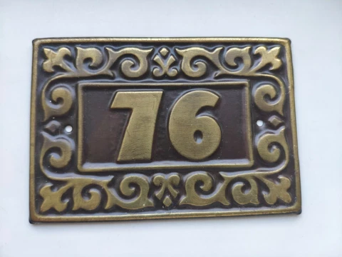 USSR 76 Vintage embossing  Door number sign Numbers USSR  9 x 6 cm (3.54 x 2.36) Cover