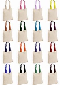 NEW COTTON SHOULDER TOTE CONTRAST SHOPPING BAGS CANVAS SHOULDER STRAP 38x42 - Picture 1 of 16