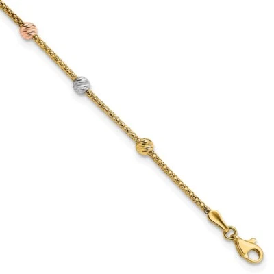 14k Tri-color Gold 7-Station Bead and Chain 7.25in Bracelet 2.53g for Mom - Image 1 of 4