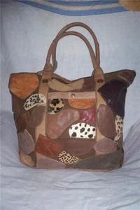 TAN LEATHER BAG/PURSE WITH ANIMAL PRINT PATCH TRIM. NWT. - Picture 1 of 1