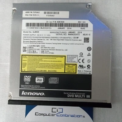 Lenovo ThinkPad  CD/DVD-RW Drive UJ8C0 P/N 75y5462 75y5111 P75y5462 Tested Good - Image 1 of 4