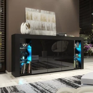 164cm Cabinet Cupboard I Sideboard TV Unit I High Gloss Black Doors I Free LED - Picture 1 of 13