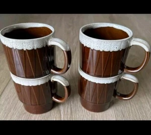 DRIP GLAZE CERAMIC STONEWARE Mugs/Cups set of 4 - 8 oz Capacity. Nice - Picture 1 of 4