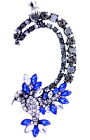 Beautiful Hummingbird Full Ear Cuff, Studded With Blue, Clear And Black Crystal