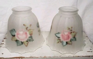 Beautiful Vintage Frosted Floral Hand Painted Lampshade-Signed - Picture 1 of 11