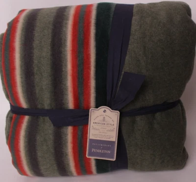 Pottery Barn x Pendleton Yakima Stripe throw 60 x 80 green multi, faux fur back - Image 1 of 3