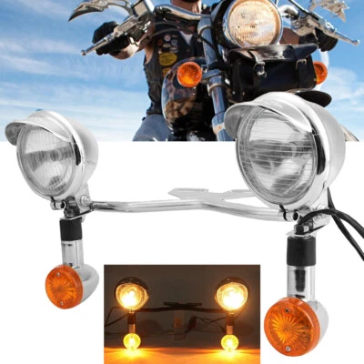 Kit de barra de luz antiniebla de conducción lámpara de señalización de giro de paso cromada para motocicleta Foto 1 de 4