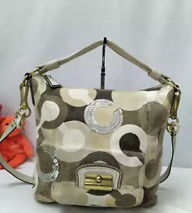 Coach Kristin Signature Siquin Canvas Leather Buckle Zipper Hobo Shoulder Bag - Picture 1 of 18