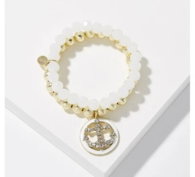 HEIDI DAUS "Anchors Away" Crystal/Enamel Bead Stretch Bracelet Set White/Lg-NWT - Image 1 of 3