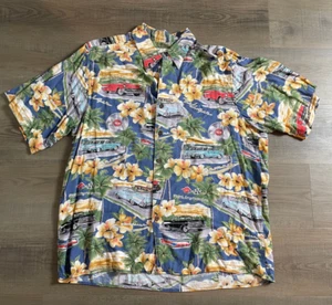 Vtg Reyn Spooner Button Down Shirt Large Print Hawaiian Car Rayon Belair Chevy - Picture 1 of 8