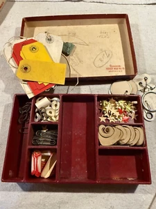 Vintage Dennison Handy Box No. 80 Patterned Paper Box w/ Labels Stars Tags - Picture 1 of 7