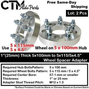 2PC 1" THICK 5x100 TO 5x4.5" WHEEL ADAPTER SPACER FIT TOYOTA/LEXUS/PONTIAC MORE - Picture 1 of 4