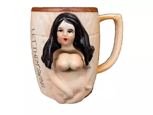 VTG LET THEM SWING NOVELTY RISQUE COFFEE CUP MUG GIRL BOOBS - Picture 1 of 3