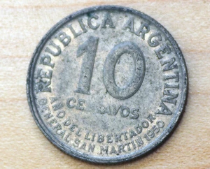 1950 Argentina 10 Centavos Jose de San Martin 100th Anniversary of Death - Picture 1 of 2