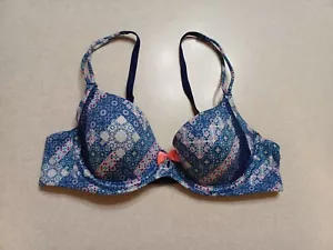 Victoria's Secret Bra 32B Lined Demi Blue Geometric Underwire - Picture 1 of 5