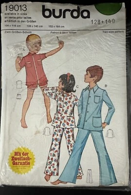 19013 Burda Child Boy Girl Pajamas Shirt Pants Vintage 1970s Size 8 10 - Image 1 of 2