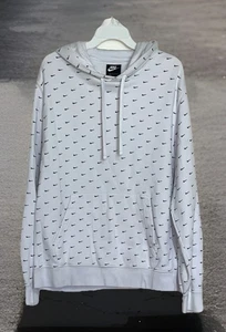 Y2K MINT NIKE L WHITE PULLOVER HOODIE MENS COTTON EMBROIDERED & PEPPERED LOGO - Picture 1 of 8