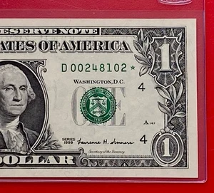1999 STAR NOTE $1 DOLLAR BILL ( CLEVELAND D ) SCARCE - UNCIRCULATED - Picture 1 of 3