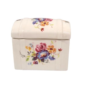 Jubilee English Bone China Trinket Box Dome Top Trunk Shape England Vintage - Picture 1 of 7