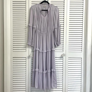 Versona Women’s Lilac Purple Long Sleeve Tiered Satin Maxi Dress Ruffles Sz S - Picture 1 of 14