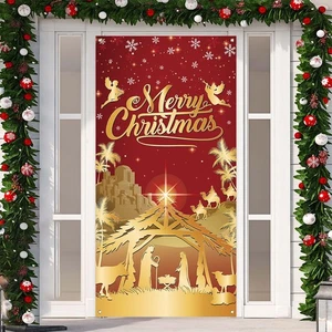 Christmas Nativity Door Cover - Holy Banner Religious Scene Decor for New Yea... - Foto 1 di 5
