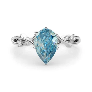 Elegante anillo de diamantes azules intensos de 1,12 quilates IGI corte pera cultivada en laboratorio oro blanco de 14 quilates - Imagen 1 de 10