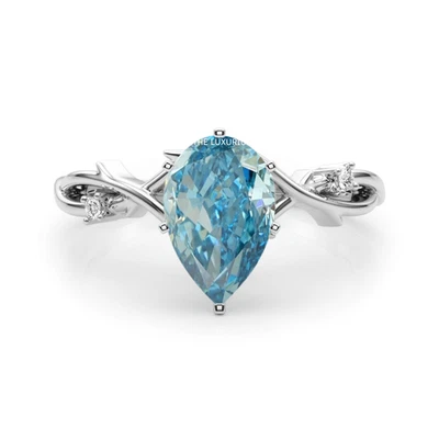 Elegante anillo de diamantes azules intensos de 1,12 quilates IGI corte pera cultivada en laboratorio oro blanco de 14 quilates Foto 1 de 4