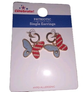 NWT Way To Celebrate Festive Patriotic Single Earrings Red White Blue Butterfly - Picture 1 of 2
