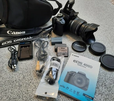 Canon EOS 400D 10.1MP Digital SLR Camera - Black with EF-S 18-55mm Lens + Bag - Image 1 of 4