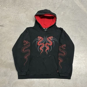 Vintage Y2K Top Heavy Hoodie Youth Large Dragon Sweatshirt Cyber Grunge Skater - Picture 1 of 9