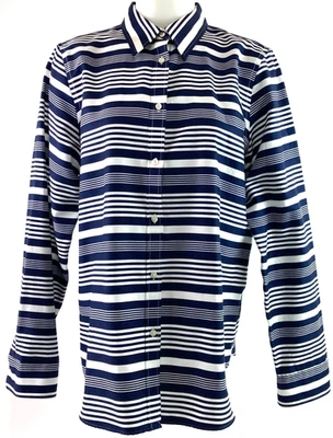 Blusa Camisa Chaps Talla Grande Manga Larga Botón Azul Blanco Rayas 100% Algodón Foto 1 de 4