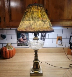 Vintage Heavy Solid Brass and Embossed Glass Table Lamp-shade Not Included - Picture 1 of 19