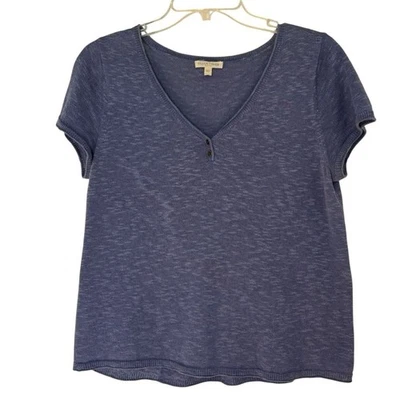 Eileen Fisher Blue Linen Blend Short Sleeve Shirt Size MP - Image 1 of 4