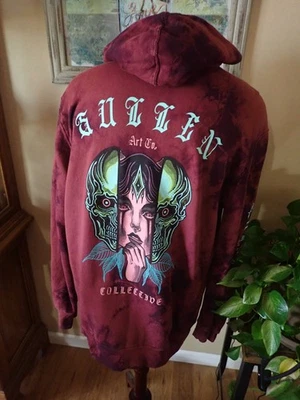 Sullen Art Collective 连帽衫男式 L 头骨面具图形领带染料栗色 — 第 1/4 张图片