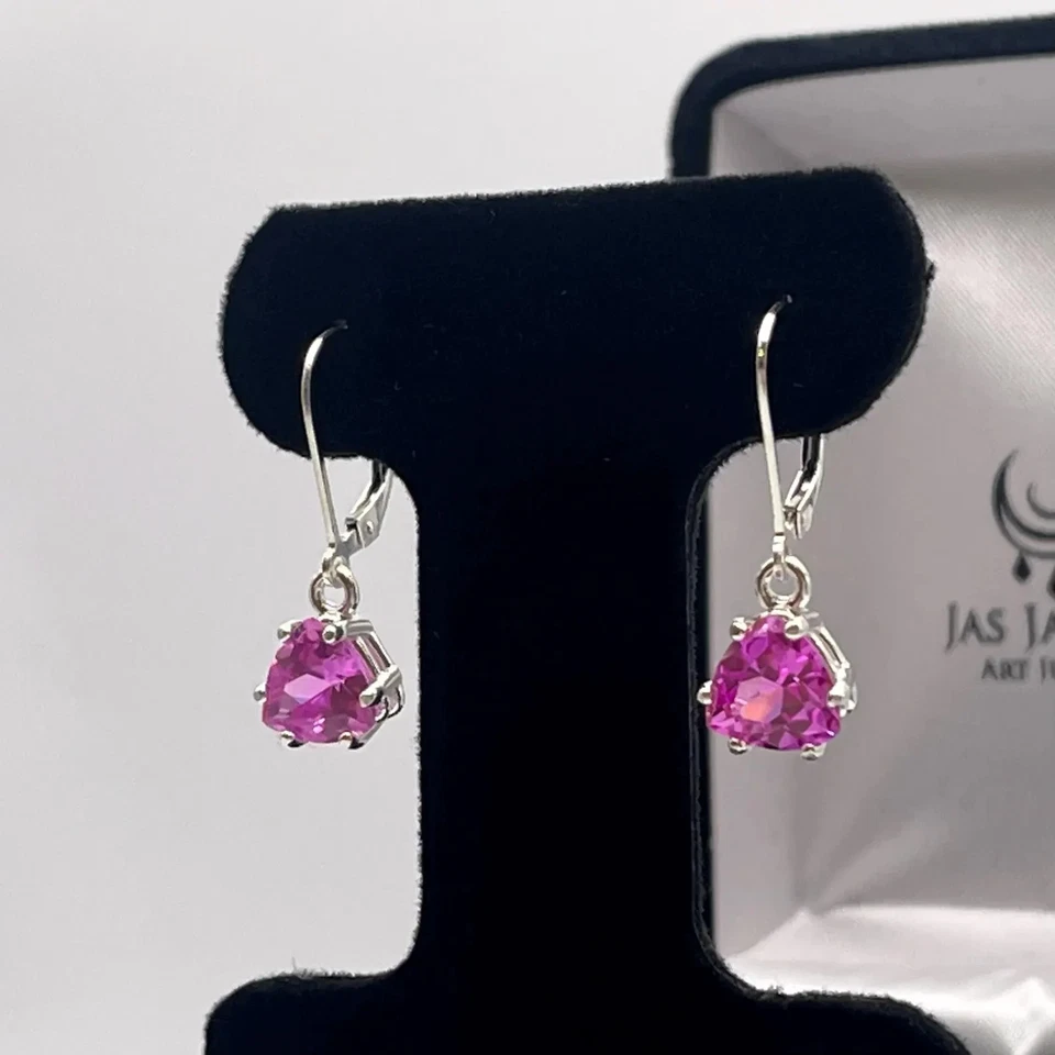 Pendiente de boda de zafiro rosa natural corte trillón de 4,00 quilates platino 950 Foto 1 de 4