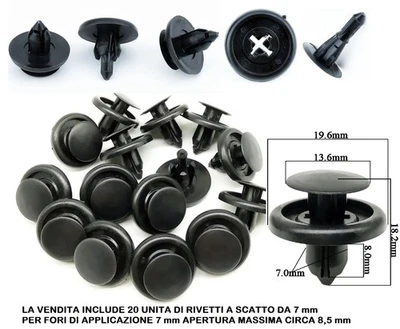 CASA COMMERCIALE 20 RIVETTI 7 mm PLASTICA CLIPS AGGANCI PARAURTI PARAFANGO LEXUS TOYOTA COROLLA