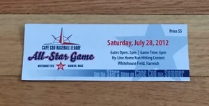 Boleto del Juego de Estrellas de la Liga de Béisbol Cape Cod 2012 28 de julio Harwich - Imagen 1 de 2