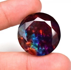 Natural Ammolite Gemstone Red Green Faceted Round Cut Huge 31.65 Ct TREATED - Picture 1 of 5
