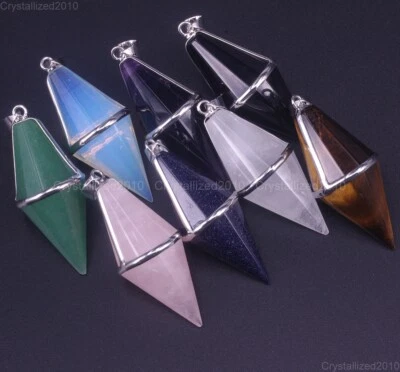 Pietra Preziosa Naturale Circolare Cono Piramide Reiki Chakra Guarigione Pend... - Immagine 1 di 4