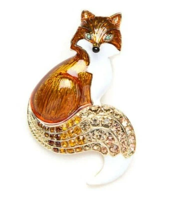 Napier Fox Brooch Pin NEW Gold Tone Enamel Jeweled w Gift Box Rhinestone Tail - Image 1 of 4