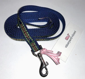 VINEYARD VINES Size S/M Dog Leash Navy Nylon Web Plaid WHALES 6' USA NEW  - Picture 1 of 4