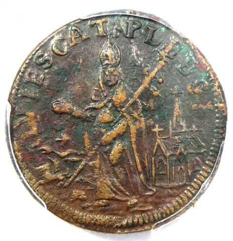 1670 New Jersey St Patrick Farthing Colonial Coin 1/4P - PCGS XF Details (EF) Cover