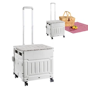 Folding Rolling Utility Shopping Cart Portable Crate Handcart 360° Rotate Wheel - Picture 1 of 15
