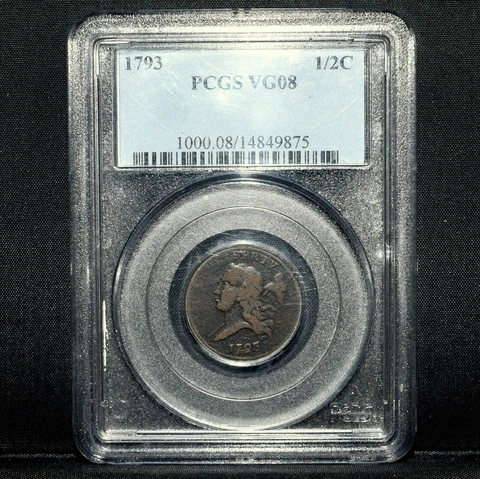1793 HALF CENT ✪ PCGS VG-08 ✪ 1/2C VERY GOOD 8 LIBERTY CAP LEFT TYPE ◢TRUSTED◣ Cover