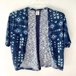 Girls Arizona Open Front Draped Cropped Cardigan Sweater Sz 6x Blue Graphic - Picture 1 of 6