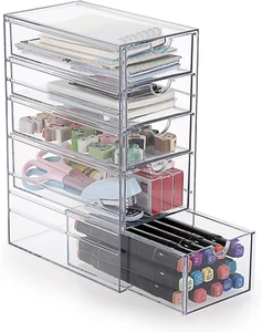 Plastic Desktop Drawers, Clear Desk Storage Box, Stacking Desktop Organizer with - Picture 1 of 12