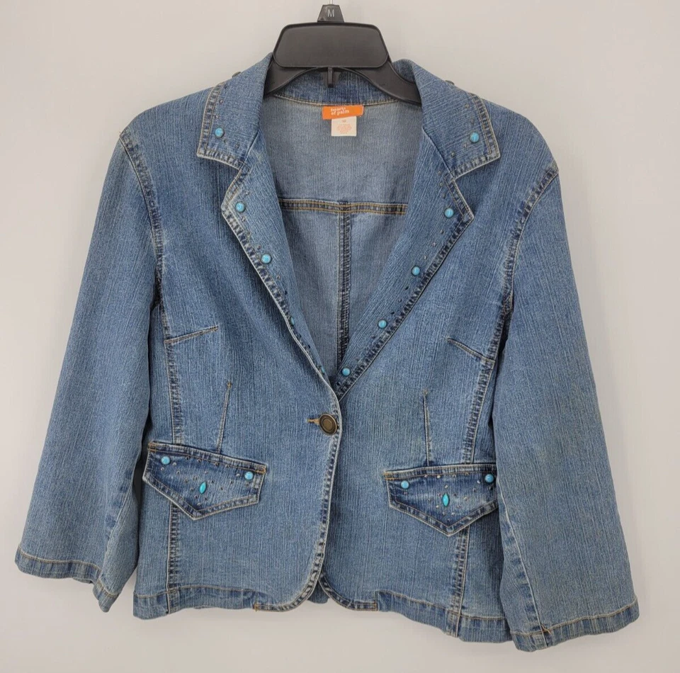 Chaqueta Blazer Hearts of Palm Mujer 10 Azul Denim Tachonado Cuentas Boho Southwest Foto 1 de 4
