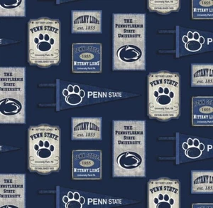 Penn State Nittany Lions Cotton Fabric Vintage Pennant Design-By the Yard - Picture 1 of 5